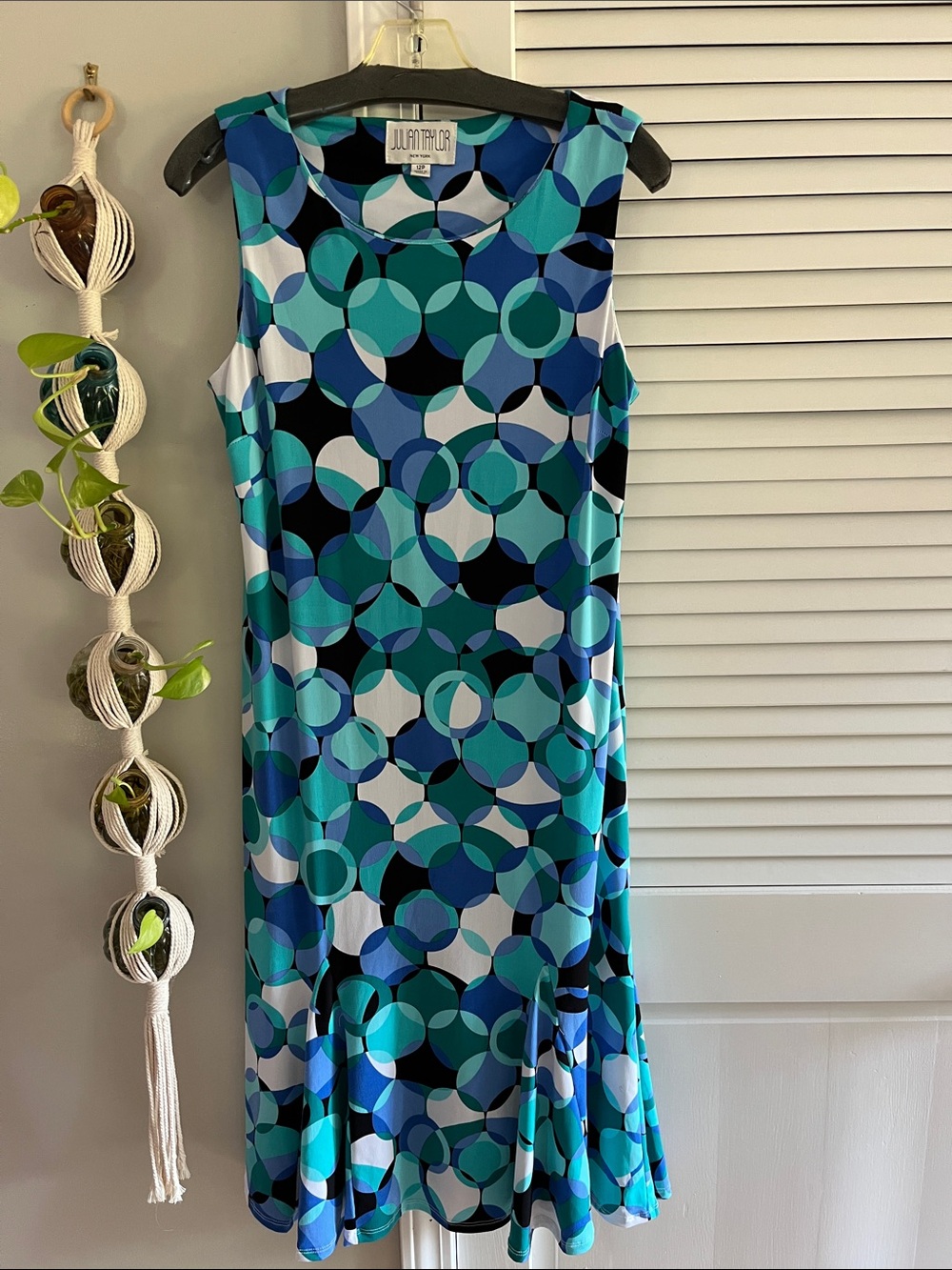 Julian Taylor Teal, Blue & Black Geo-Print Sleeveless Midi Dress